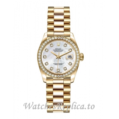 Rolex Lady Datejust  Replica 179138 Mother of Pearl Diamond Dial Gold Watch 26MM