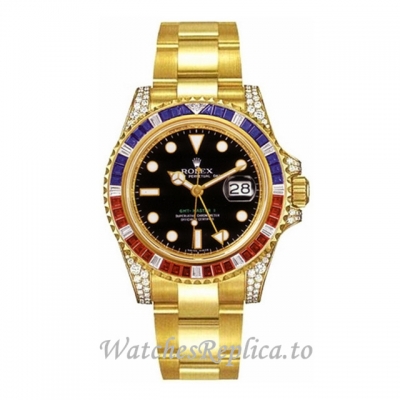 Replica Rolex GMT-Master 116758 SARU 40MM Yellow Gold strap Mens Watch