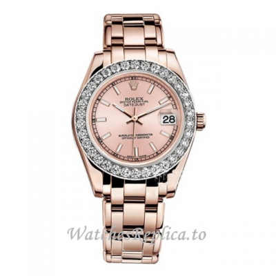 Replica Rolex Pearlmaster m81285-0018 34MM Rose Gold strap Ladies Watch