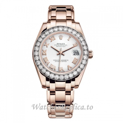 Replica Rolex Pearlmaster m81285-0032 34MM Rose Gold strap Ladies Watch