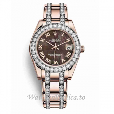 Replica Rolex Pearlmaster m81285-0035 34MM Rose Gold strap Ladies Watch