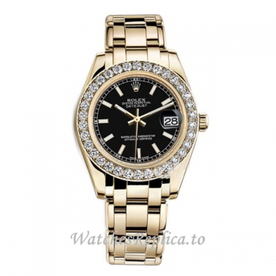 Replica Rolex Pearlmaster m81298-0056 34MM Yellow Gold strap Ladies Watch