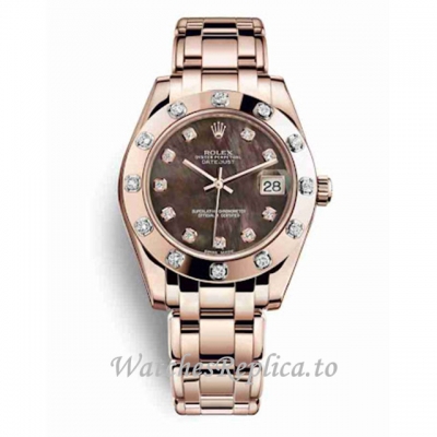 Replica Rolex Pearlmaster m81315-0012 34MM Rose Gold strap Ladies Watch