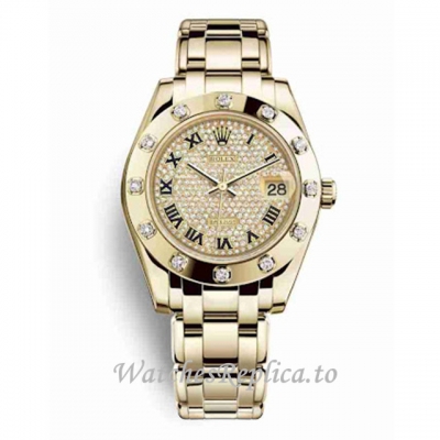 Replica Rolex Pearlmaster m81318-0044 34MM Yellow Gold strap Ladies Watch