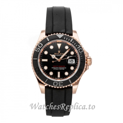 Replica Rolex Yachtmaster 126655 Rose Gold with Black Dial Mens Watch