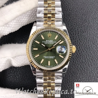 Swiss Rolex Datejust Replica Stainless steel strap 36MM Yellow Gold Green Dial