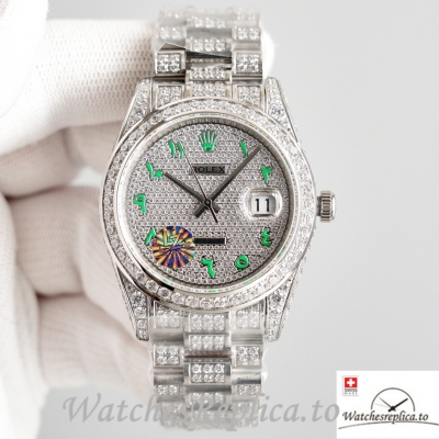 Swiss Rolex Datejust Green Roman Markers Full Diamond Dial 41MM Replica Watch