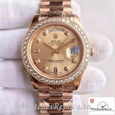Swiss Rolex Day Date Replica 218235 001 Diamonds Bezel 41MM