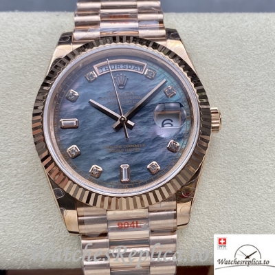Swiss Rolex Day Date Replica Rose Gold strap 40MM Blue Dial 