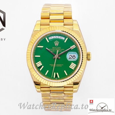 Swiss Rolex Day Date Replica Yellow Gold strap 40MM Green Dial