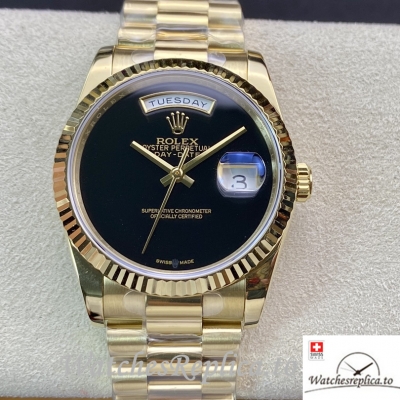 Swiss Rolex Day Date Replica Yellow Gold strap 36MM Black Dial