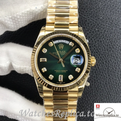 Swiss Rolex Day Date Replica 128238 Yellow Gold strap 36MM Green Dial