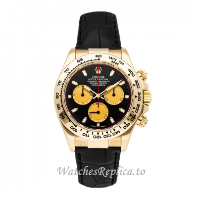 Replica Rolex Cosmograph Daytona 116518LN Black Dial Gold Bezel 40MM Mens Watch
