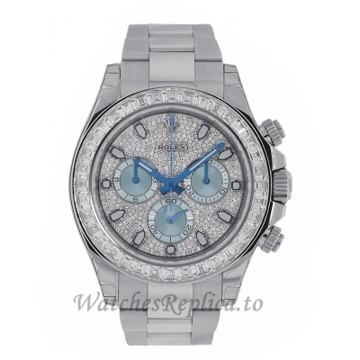 Rolex Replica Cosmograph Daytona Platinum Diamond Index Dial 40MM Watch 116576TBR