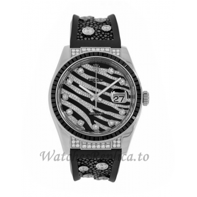 Rolex Replica Datejust White Gold Royal Zebra Pave Diamond Dial 36MM Watch 116199
