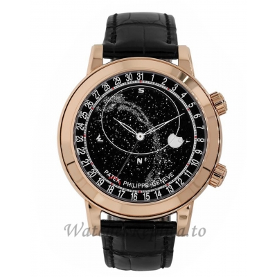 Patek Philippe Replica Grand ComplicationsRose Gold Black Celestial Moon Age 44mm Watch 6102R001